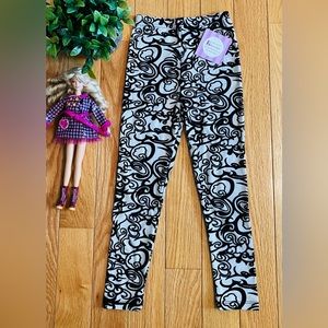 S/L NEW Girls Black White Paisley Print Leggings Soft Yoga Pants Tights